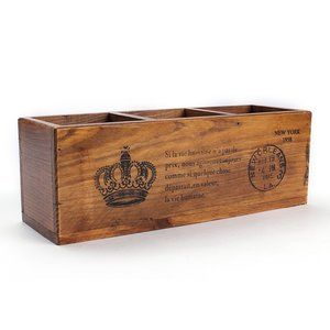 Wooden Desktop Organizer Office Supplies Brown Tabletop Storage, Bown